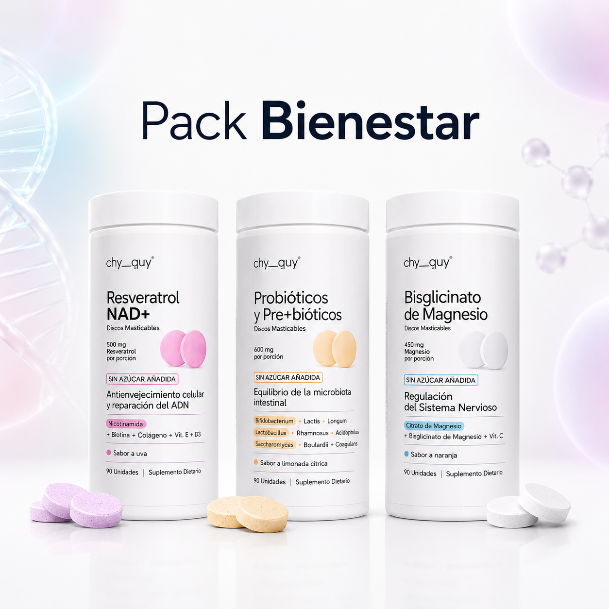 Pack Bienestar Diario Resveratrol NAD+ Pre+Probióticos + Magnesio