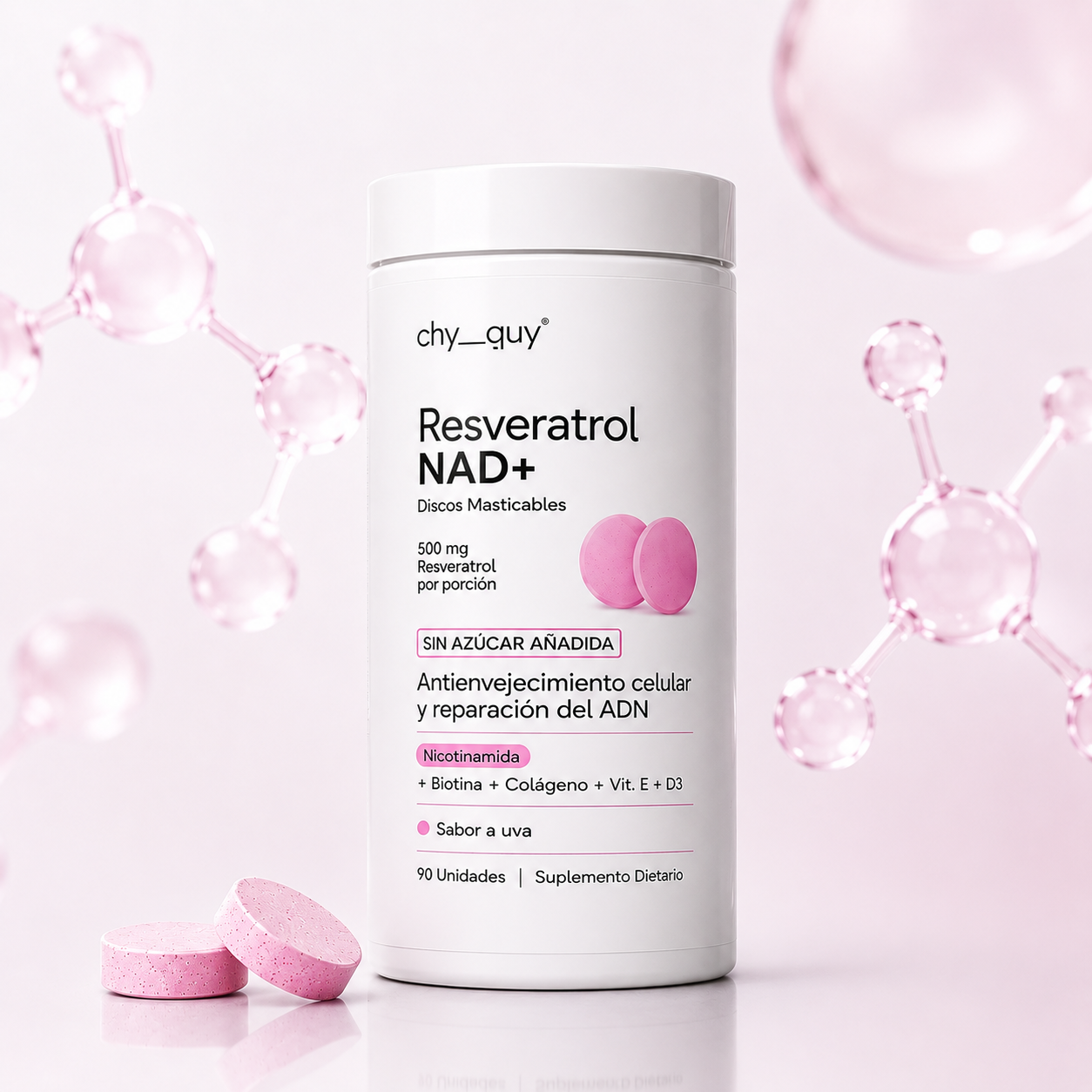 Resveratrol NAD+ Discos Masticables 90 Unidades Sin Azúcar ★ 4.7 (362)