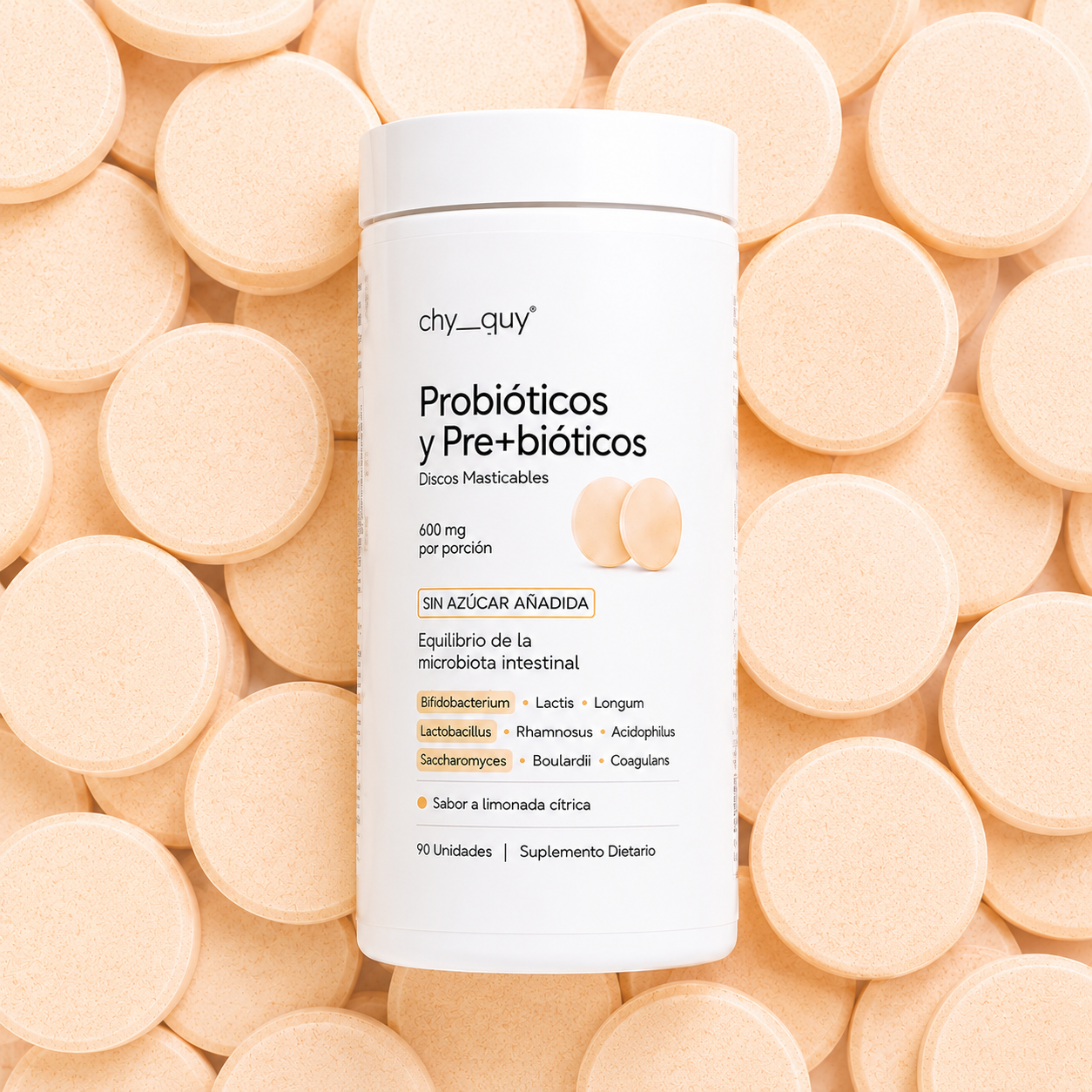 Probióticos y Pre+bióticos Discos Masticables 90 Unidades Sin Azúcar ★ 4.8 (198)